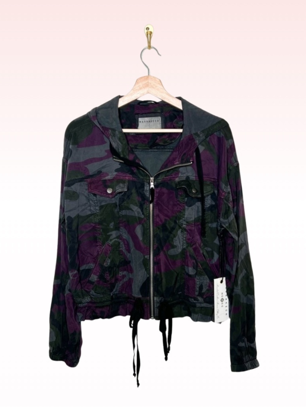 Nwt ANTHROPOLOGIE MARRAKECH Navy Camo Printed Cupro Zip Up Hoodie (Sz S)